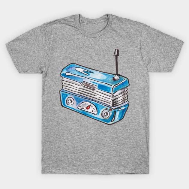 Little Blue Retro Radio T-Shirt by JenTheTracy